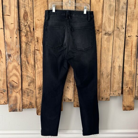 Good American Sz 4/27 Good Waist Crop Raw Step Hem High Rise Stretch Black Jean‎ - Picture 3 of 14